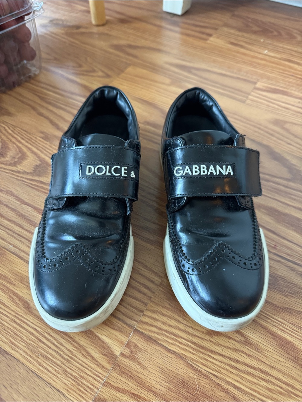 Dolce & Gabbana Black Leather Wingtip Velcro Sneakers 2.5 3 boys eu 34